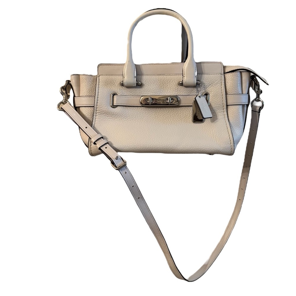 Coach Swagger 27 Chalk White Pebbled Leather Bag Carryall Belted Purse 87293